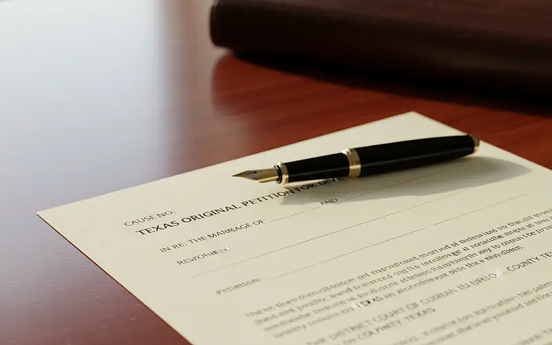 Pen resting beside paperwork on a wooden table during legal document review