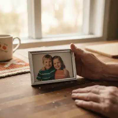 Person holding a vintage photograph while reflecting on family memories.