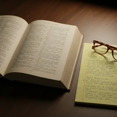 Open reference book with eyeglasses and a pen ready for legal research.