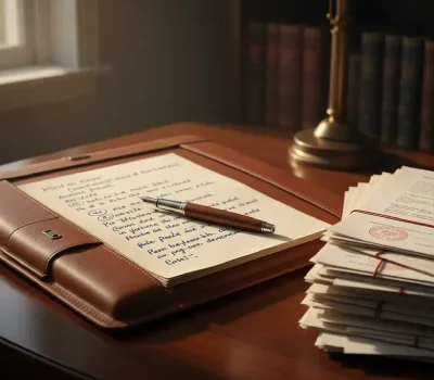 Notebook and pen placed on a desk during legal case preparation.