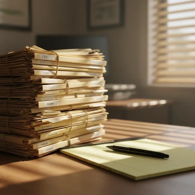 Stack of books arranged on a desk for study and legal research.


